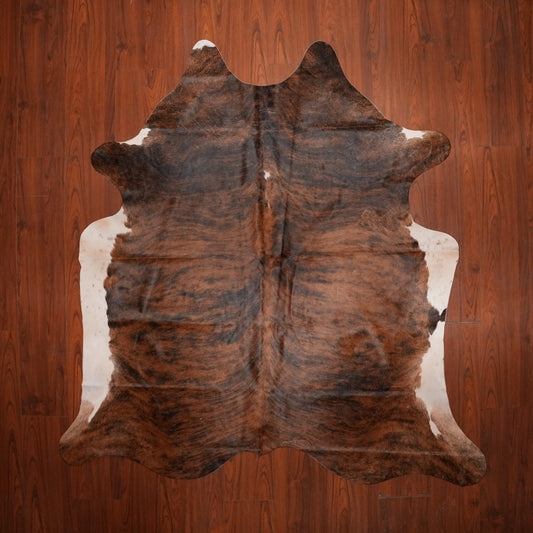 Rich Mahogany Brindle cow hide rug, 204 x 201 cm, genuine cowhide
