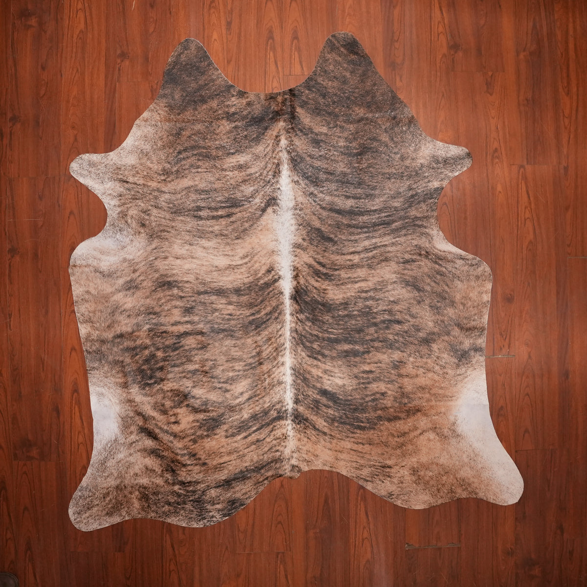Warm Tiger-Striped Brindle cow hide rug, 208 x 195 cm, genuine cowhide