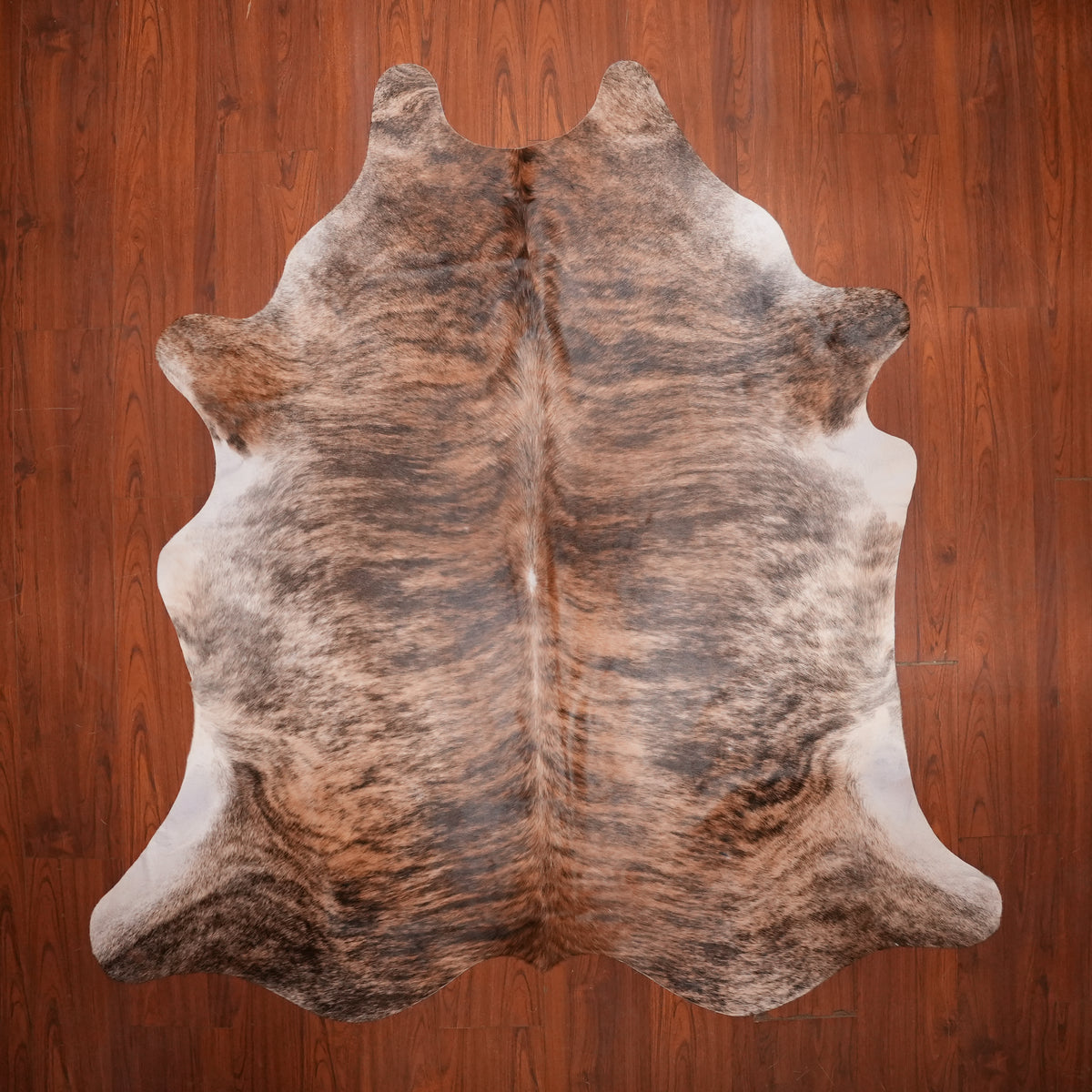 Warm Tiger-Striped Brindle cow hide rug, 220 x 210 cm, genuine cowhide