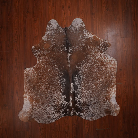 Speckled Chestnut Brown cow hide rug, 187 x 179 cm, genuine cowhide