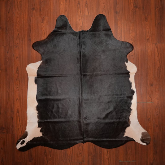 Jet Black Brown cow hide rug, 196 x 185 cm, genuine cowhide