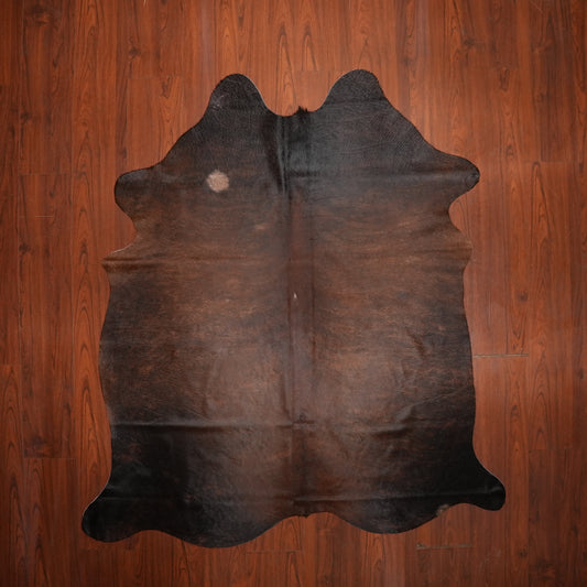 Deep Espresso Brown cow hide rug, 207 x 179 cm, genuine cowhide