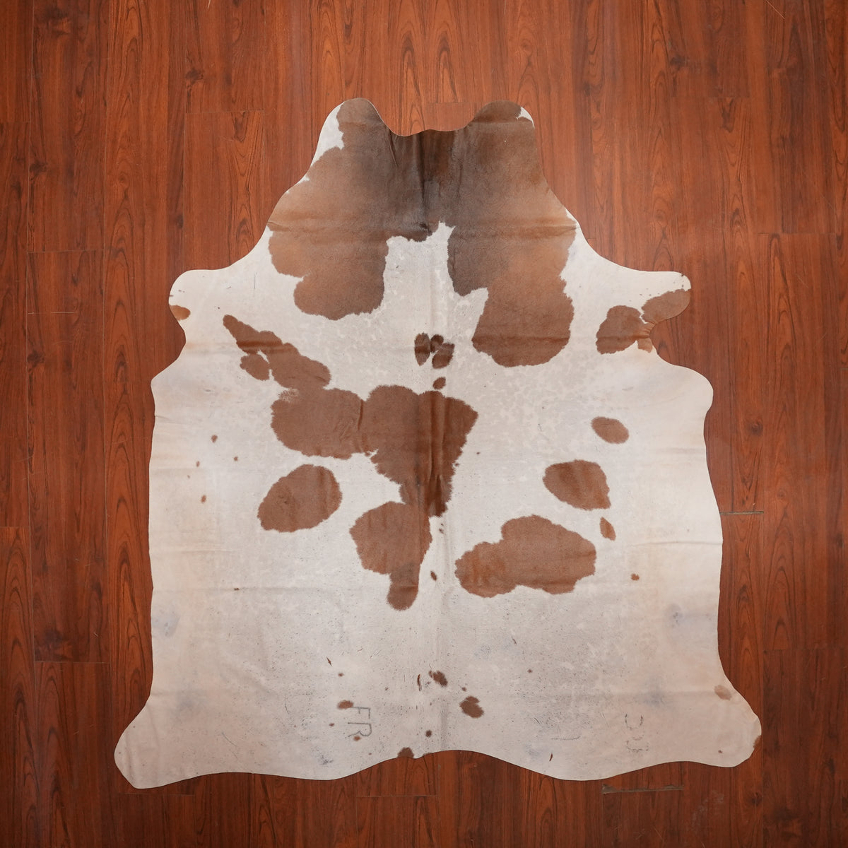 Cream-Dominant Brown cow hide rug, 212 x 190 cm, genuine cowhide