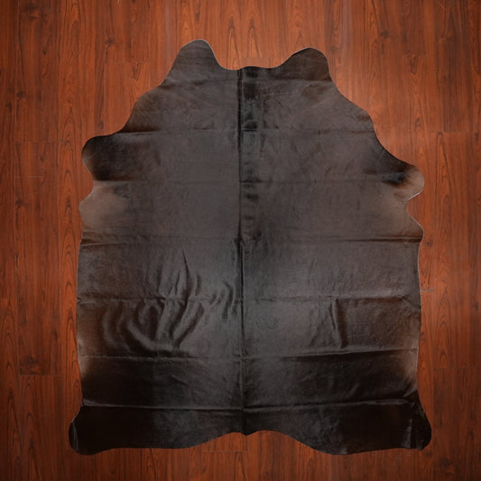 Deep Espresso Brown cow hide rug, 214 x 190 cm, genuine cowhide