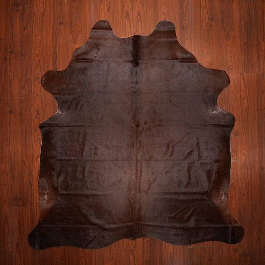 Dark Chocolate Brown cow hide rug, 218 x 207 cm, genuine cowhide