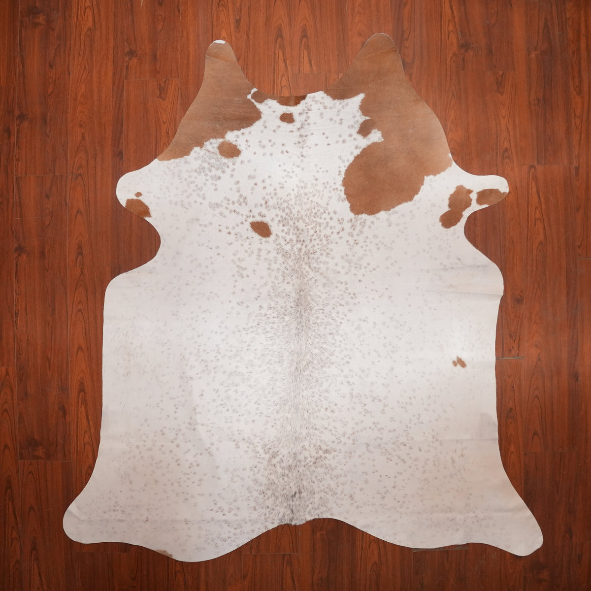 Speckled White Brown cow hide rug, 221 x 205 cm, genuine cowhide