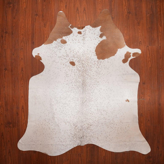 Speckled White Brown cow hide rug, 221 x 205 cm, genuine cowhide