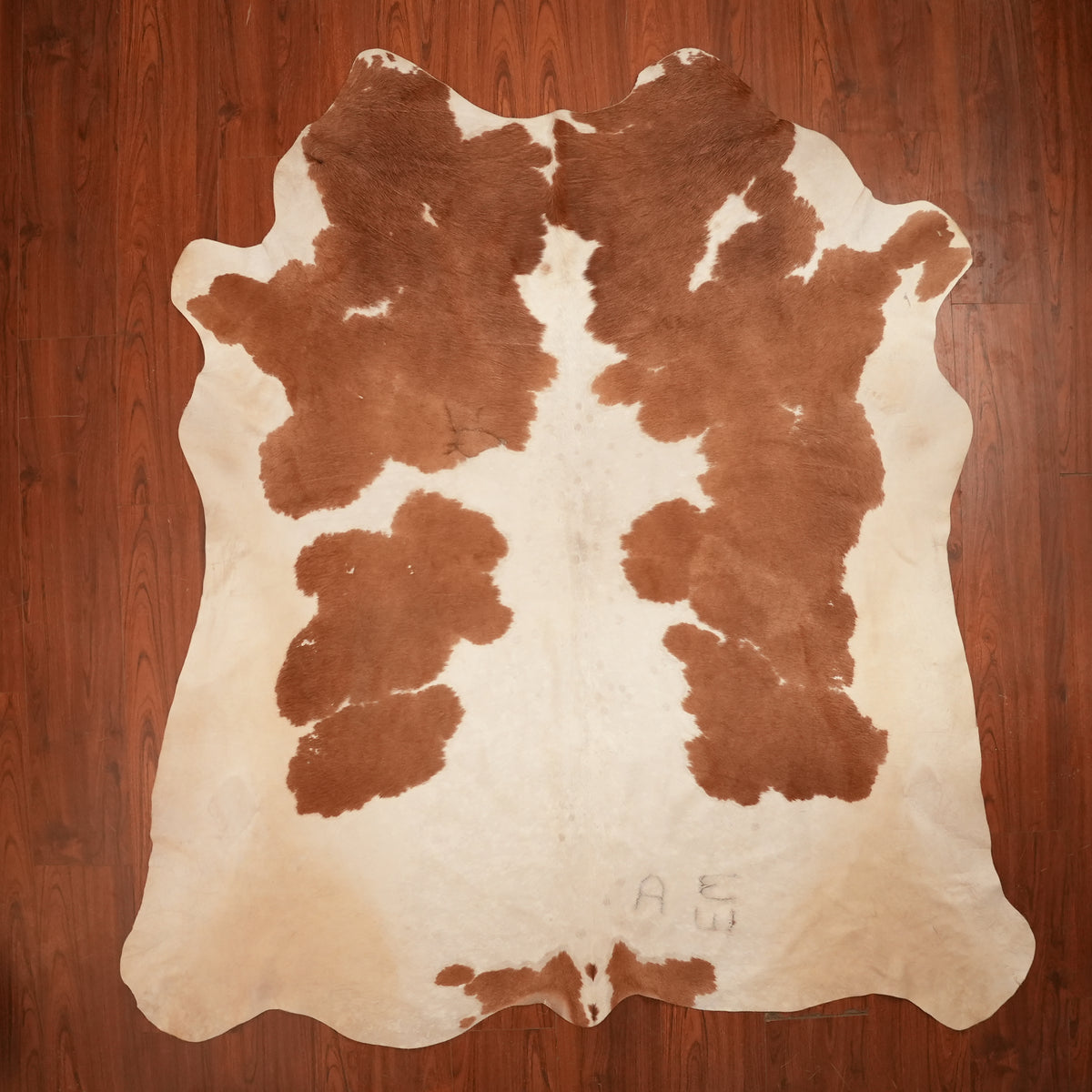 Symmetrical Patches Brown cow hide rug, 231 x 214 cm, genuine cowhide