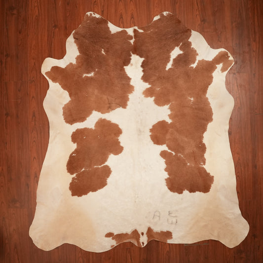 Symmetrical Patches Brown cow hide rug, 231 x 214 cm, genuine cowhide