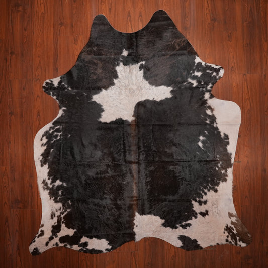 High-Contrast Brown cow hide rug, 234 x 208 cm, genuine cowhide