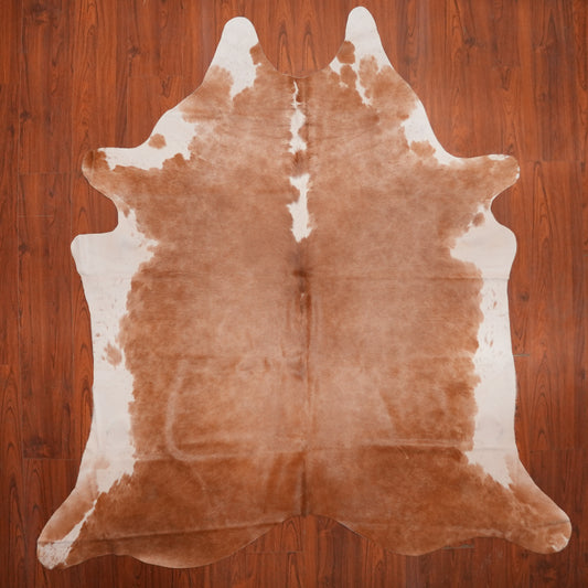 Caramel Tan Brown cow hide rug, 251 x 226 cm, genuine cowhide