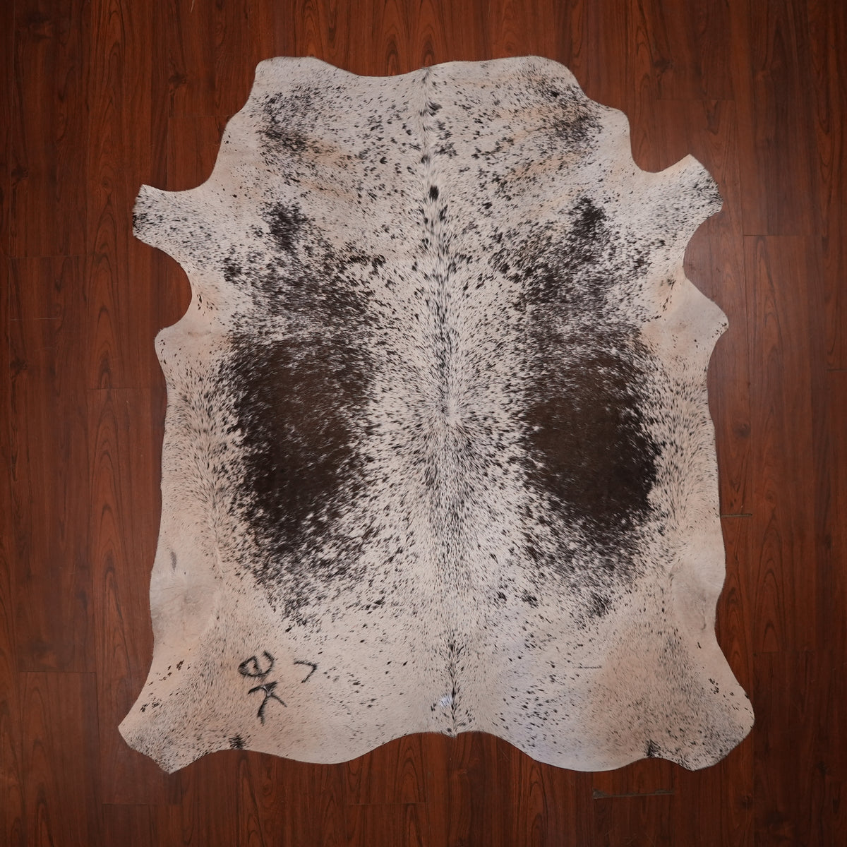 Nguni hide rug in salt-and-pepper black, 205 x 187 cm, genuine Nguni cow hide