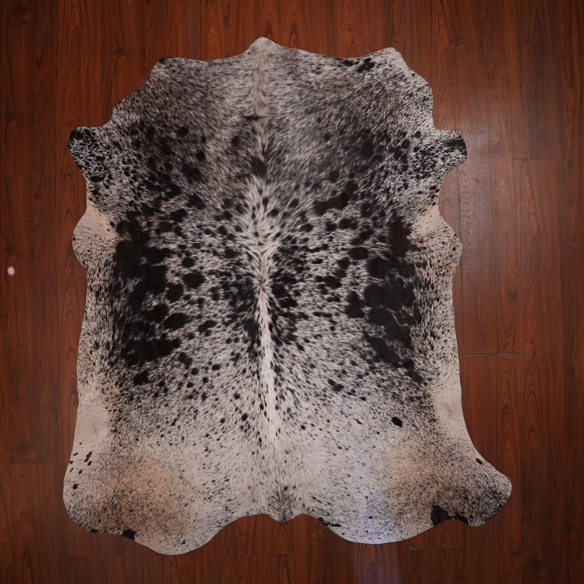 Nguni hide rug in salt-and-pepper black, 209 x 189 cm, genuine Nguni cow hide