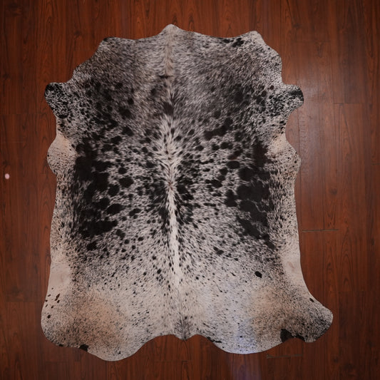 Nguni hide rug in salt-and-pepper black, 209 x 189 cm, genuine Nguni cow hide