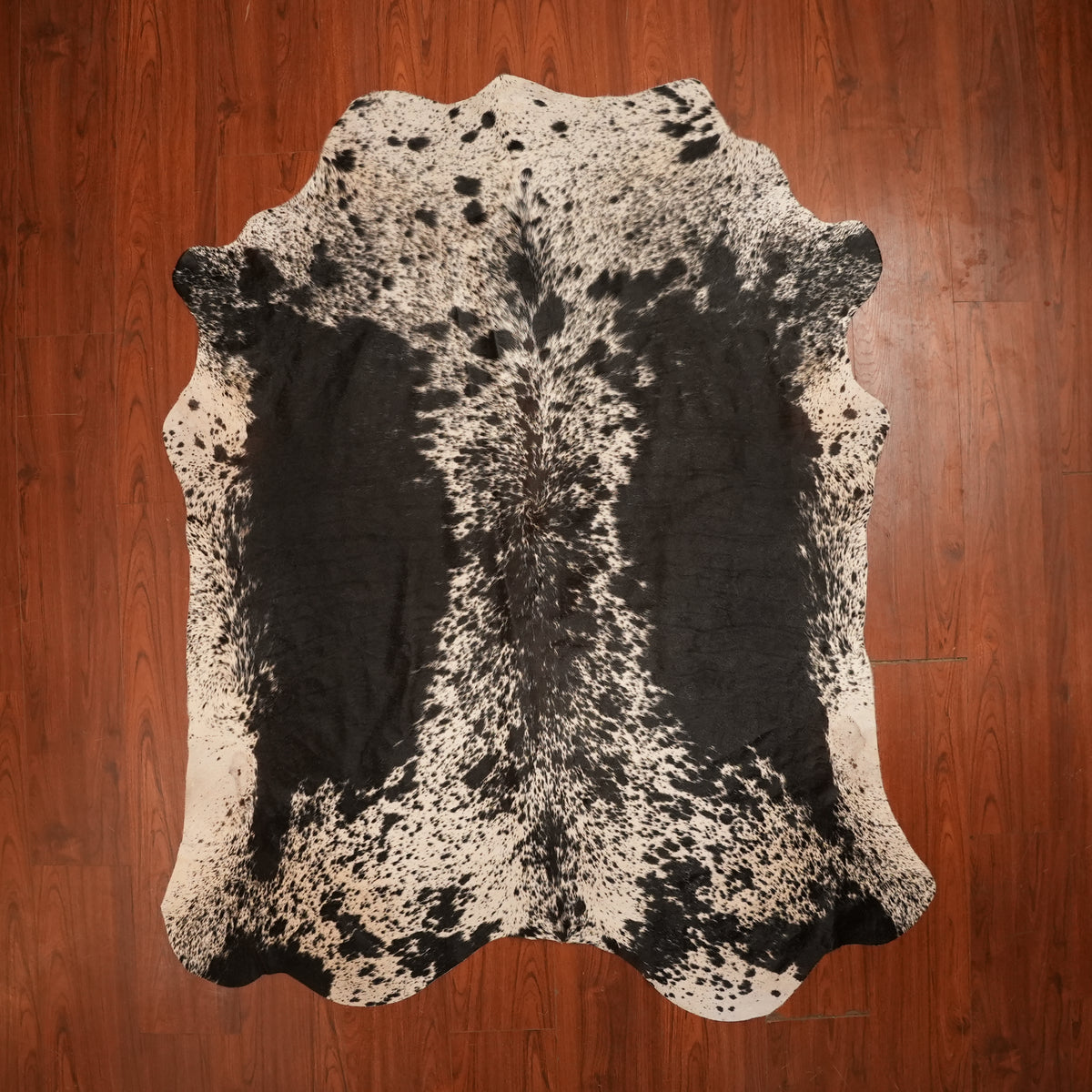 Nguni hide rug in speckled symmetry black, 210 x 178 cm, genuine Nguni cow hide