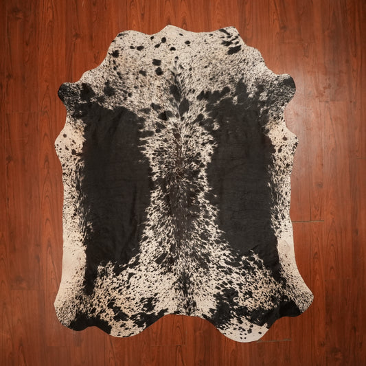 Nguni hide rug in speckled symmetry black, 210 x 178 cm, genuine Nguni cow hide
