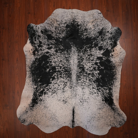 Nguni hide rug in ink-splashed black, 225 x 197 cm, genuine Nguni cow hide