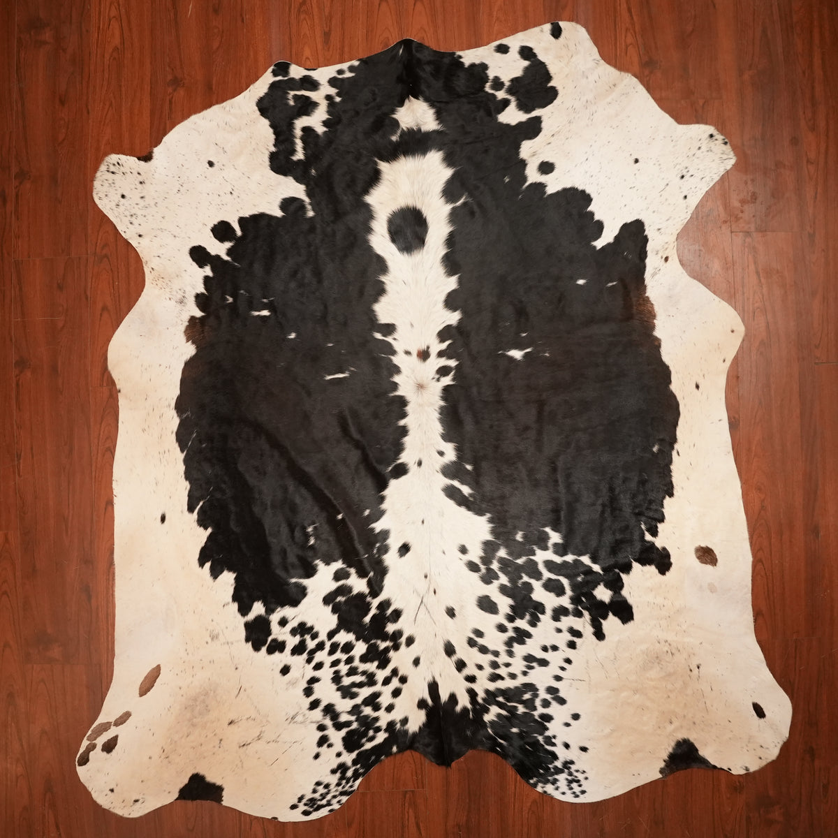 Nguni hide rug in high-contrast black, 230 x 216 cm, genuine Nguni cow hide