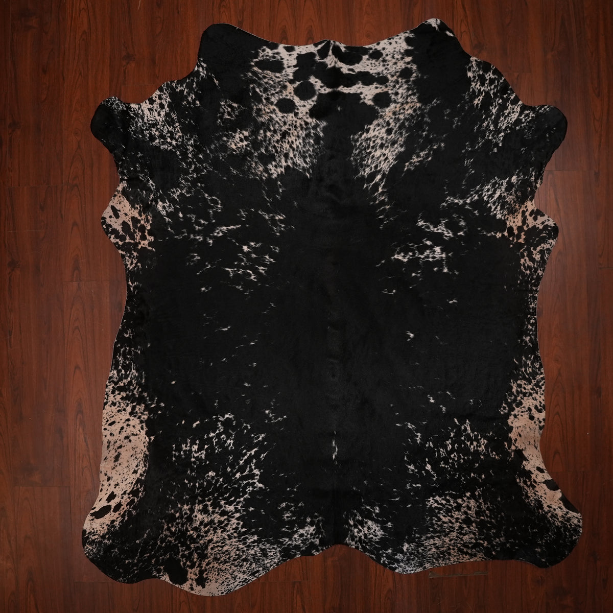 Nguni hide rug in speckled frost black, 231 x 202 cm, genuine Nguni cow hide