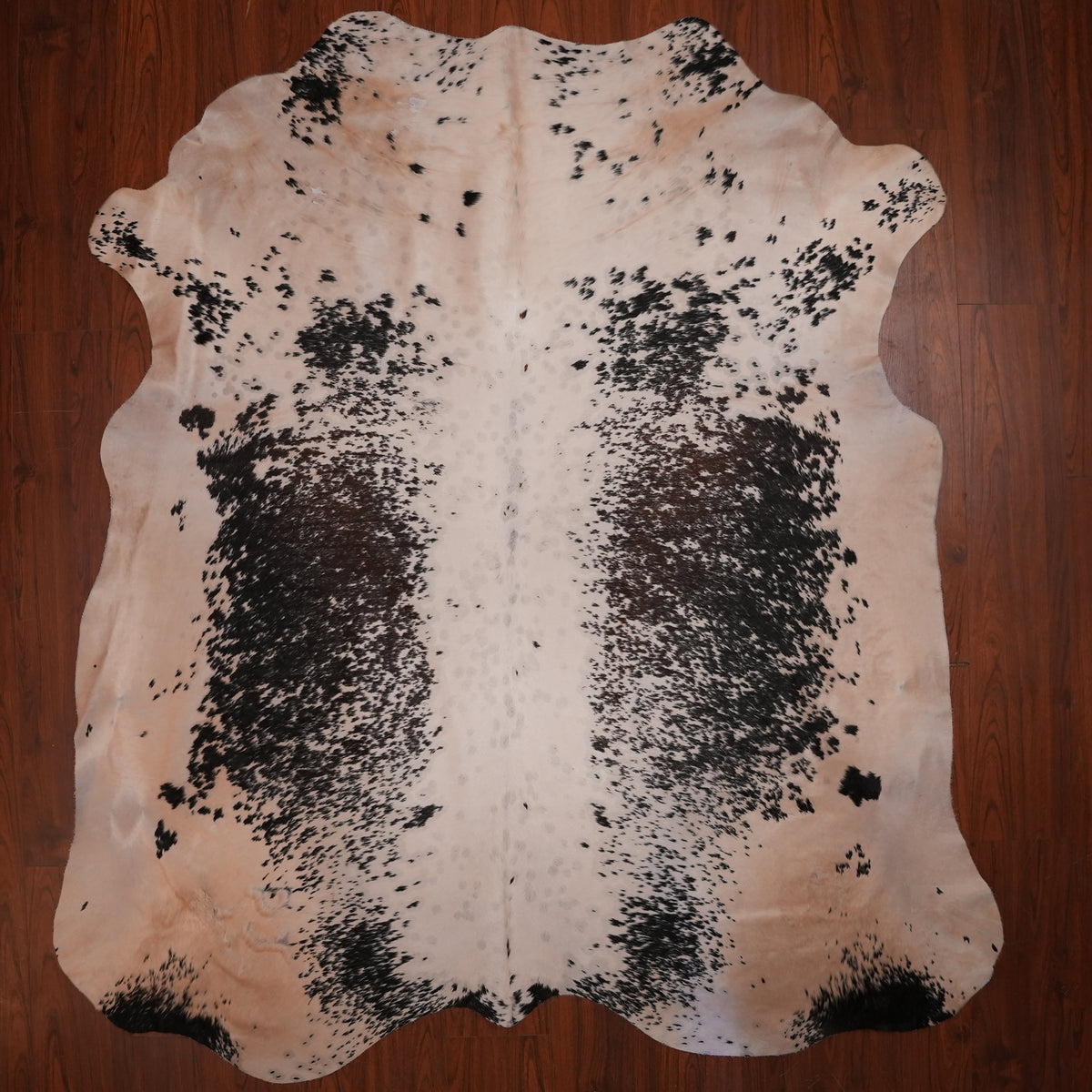 Nguni hide rug in speckled cream black, 246 x 215 cm, genuine Nguni cow hide