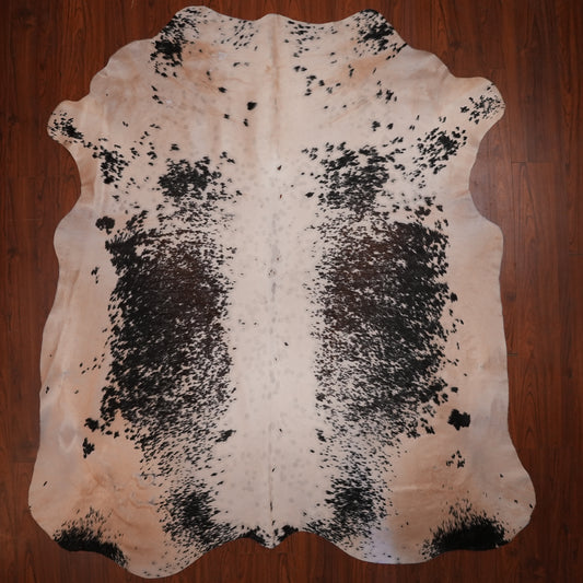 Nguni hide rug in speckled cream black, 246 x 215 cm, genuine Nguni cow hide