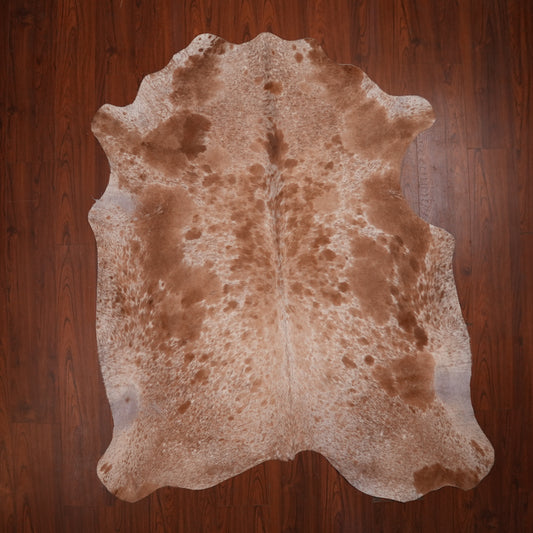 Nguni hide rug in speckled caramel brown, 215 x 184 cm, genuine Nguni cow hide