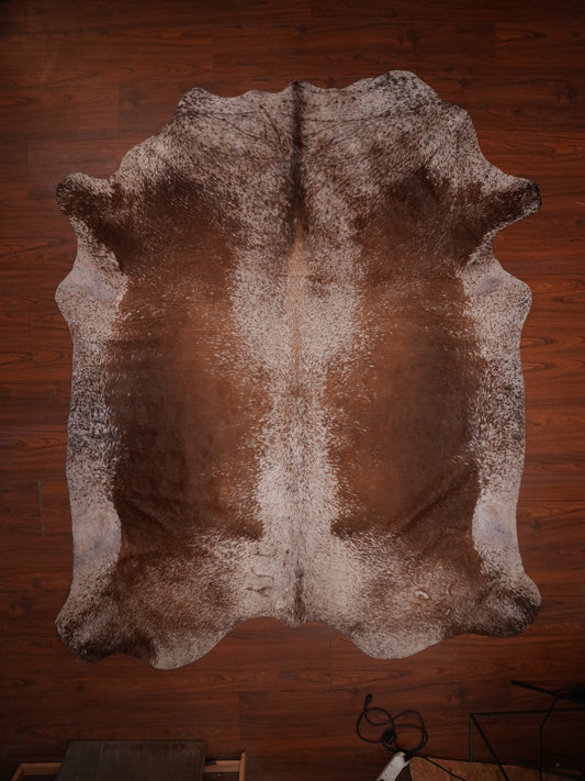 Nguni hide rug in speckled chestnut brown, 251 x 215 cm, genuine Nguni cow hide