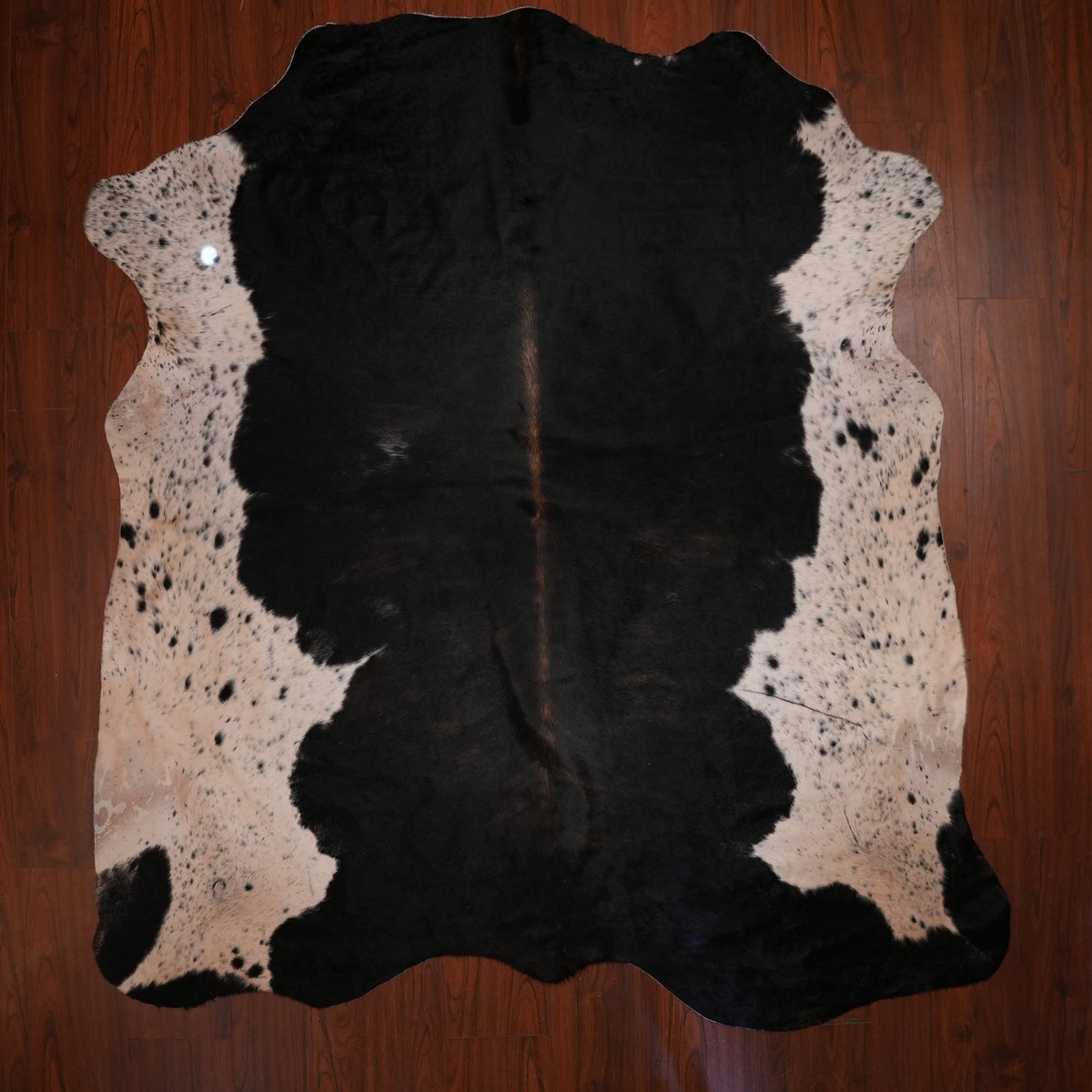 Nguni hide rug in high-contrast tri-colour, 226 x 211 cm, genuine Nguni cow hide