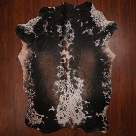 Nguni hide rug in mirrored speckle tri-colour, 230 x 155 cm, genuine Nguni cow hide