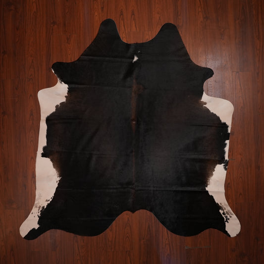 Near-Black Tri-colour cow hide rug, 201 x 207 cm, genuine cowhide