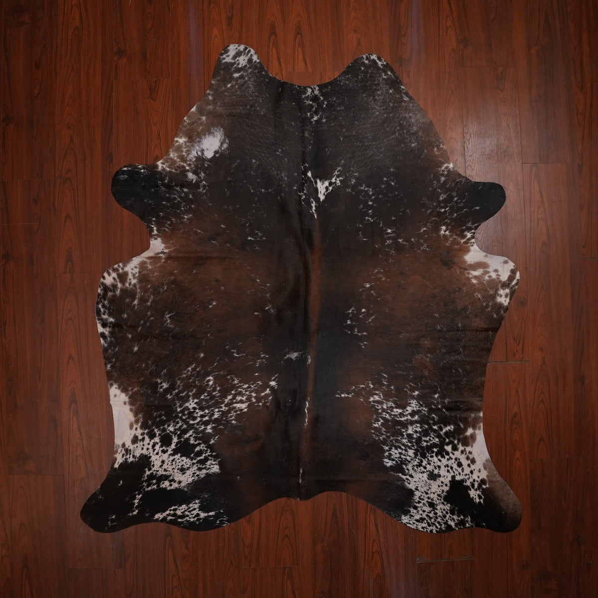 Dark Speckled Tri-colour cow hide rug, 203 x 184 cm, genuine cowhide