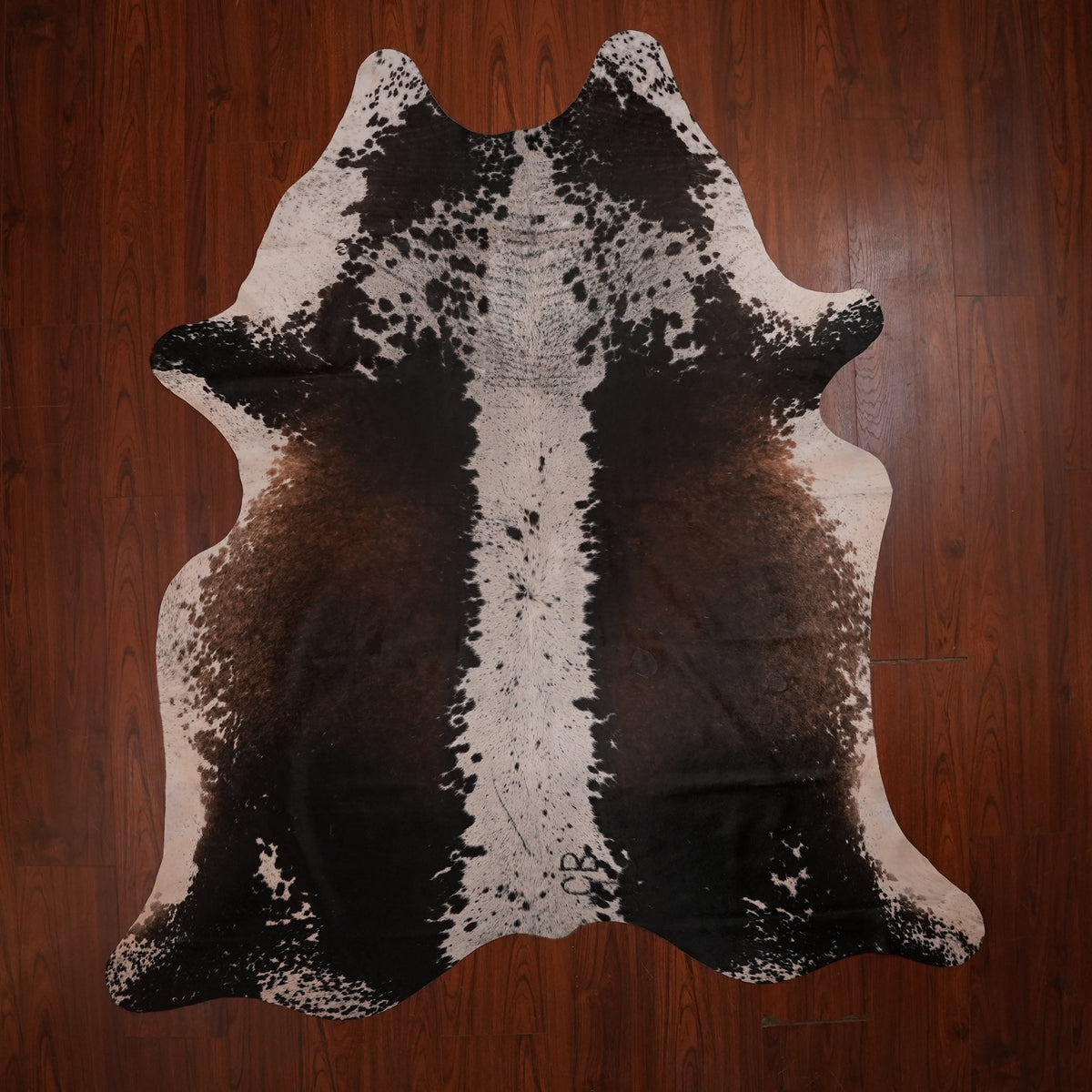 Bold Centre-Stripe Tri-colour cow hide rug, 218 x 198 cm, genuine cowhide